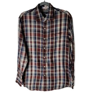 Bogari plaid button down shirt men's small long sleeve red blue casual shirt